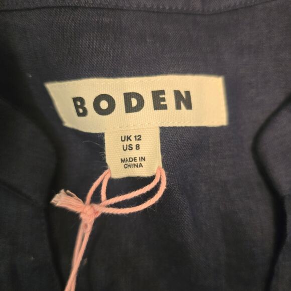 NWT Boden Linen Navy Split Neck Blouse size 8 / Medium - Picture 5 of 6